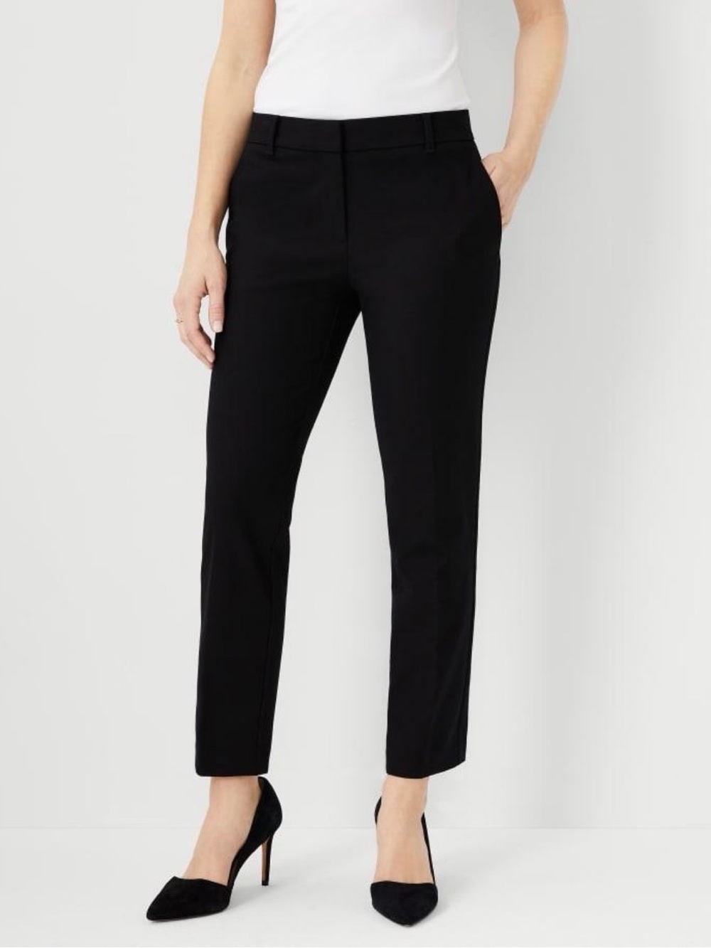 Ann Taylor Eva Ankle Pant Women’s 12 Tall Black Cotton Stretch Slim Career Style